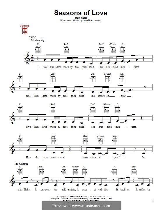 Seasons of Love (from Rent): para ukulele by Jonathan Larson