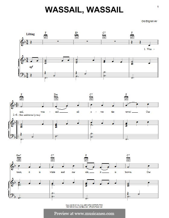 Wassail! Wassail!: Para vocais e piano (ou Guitarra) by folklore