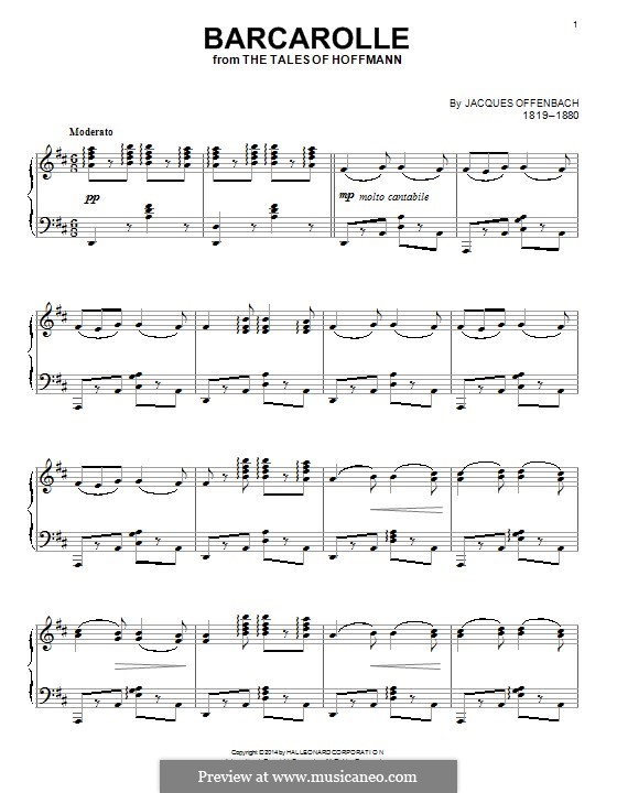 Barcarolle (Printable Scores): versão para piano by Jacques Offenbach