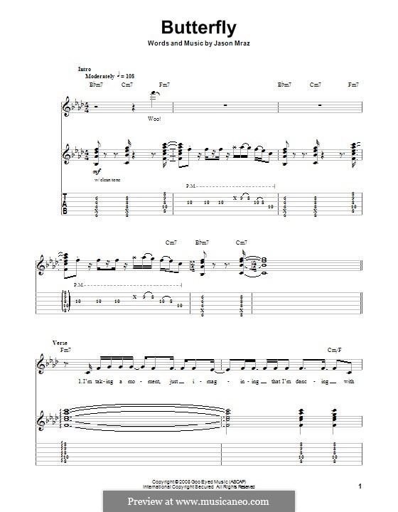 Butterfly: Para guitarra com guia by Jason Mraz