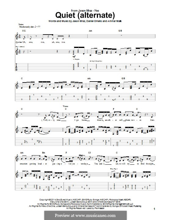 Quiet por A. Malik, D. Omelio, J. Mraz Partituras on músicaNeo