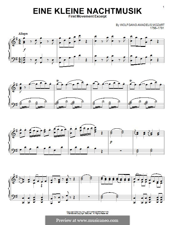 Allegro, for piano: Excerpt by Wolfgang Amadeus Mozart