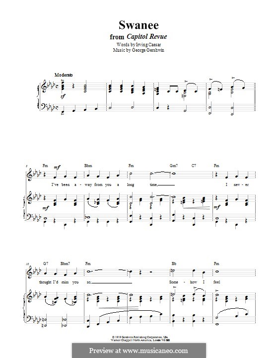 Swanee: Para vocais e piano (ou Guitarra) by George Gershwin