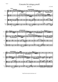 Concerto for Strings in G Minor, RV 153: Score and parts by Antonio Vivaldi
