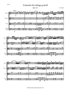 Concerto for Strings in G Minor, RV 157: Score and parts by Antonio Vivaldi