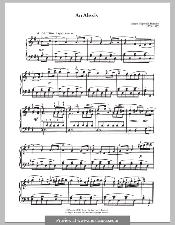 An Alexis: Para Piano by Johann Nepomuk Hummel
