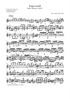 Fugue in A Minor, BWV 1000: arranjos para guitarra by Johann Sebastian Bach