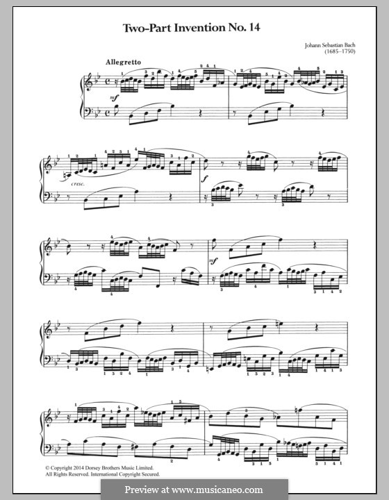 No.14 in B Flat Major, BWV 785: Para Piano by Johann Sebastian Bach