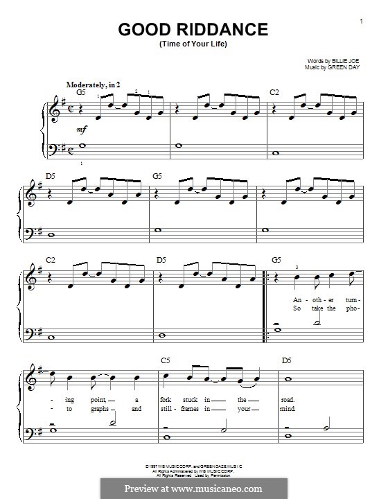 Good Riddance (Time of Your Life): Para Piano by Billie Joe Armstrong, Tré Cool, Michael Pritchard