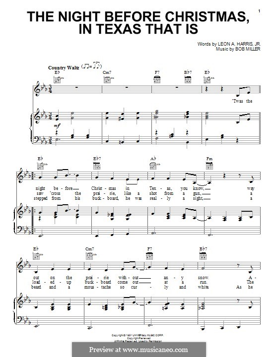 The Night Before Christmas, in Texas That Is: Para vocais e piano (ou Guitarra) by Bob Miller