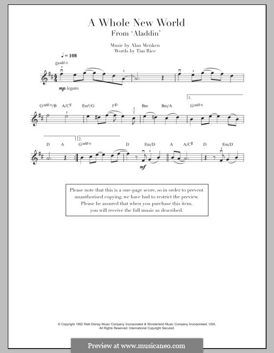 Instrument version: para violino by Alan Menken