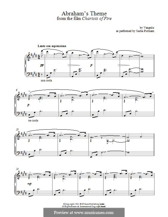 Abraham's Theme (from Chariots of Fire): Para Piano by Vangelis