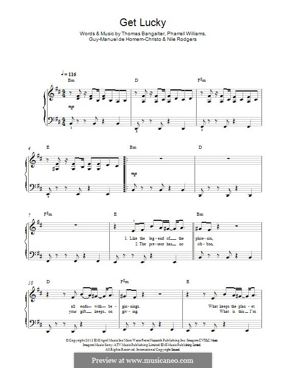 Get Lucky (Daft Punk featuring Pharrell Williams): Para Piano by Nile Rodgers, Pharrell Williams, Thomas Bangalter, Guy-Manuel de Homem-Christo