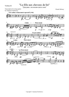 No.8 La fille aux cheveux de lin: para quarteto de cordas- parte II violino by Claude Debussy