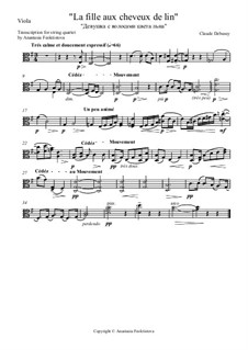 No.8 La fille aux cheveux de lin: para quarteto de cordas - parte viola by Claude Debussy