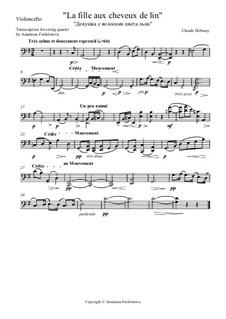 No.8 La fille aux cheveux de lin: para quarteto de cordas - violoncelo parte by Claude Debussy