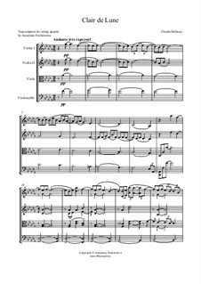 No.3 Clair de lune: For string quartet – score by Claude Debussy