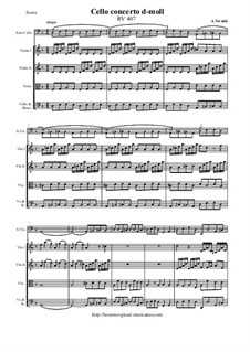 Concerto for Cello and Strings in D Minor, RV 407: Score and all parts by Antonio Vivaldi