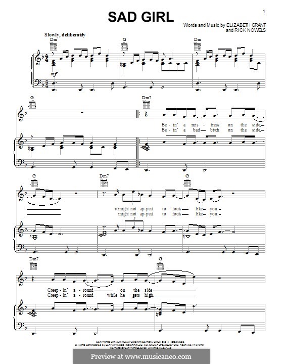 Sad Girl (Lana del Rey): Para vocais e piano (ou Guitarra) by Rick Nowels, Elizabeth Grant
