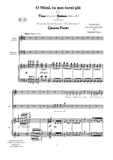 O Mimì, tu più non torni: For tenor, baritone and piano, CSPG6 by Giacomo Puccini