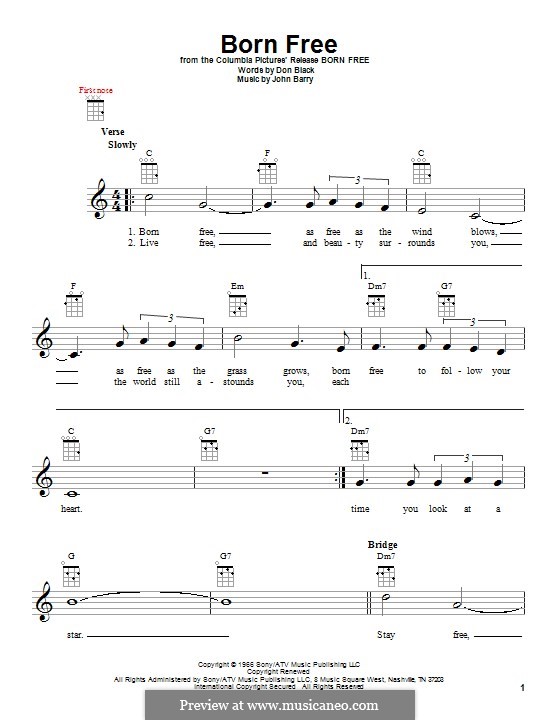 Born Free (Matt Monro): para ukulele by John Barry
