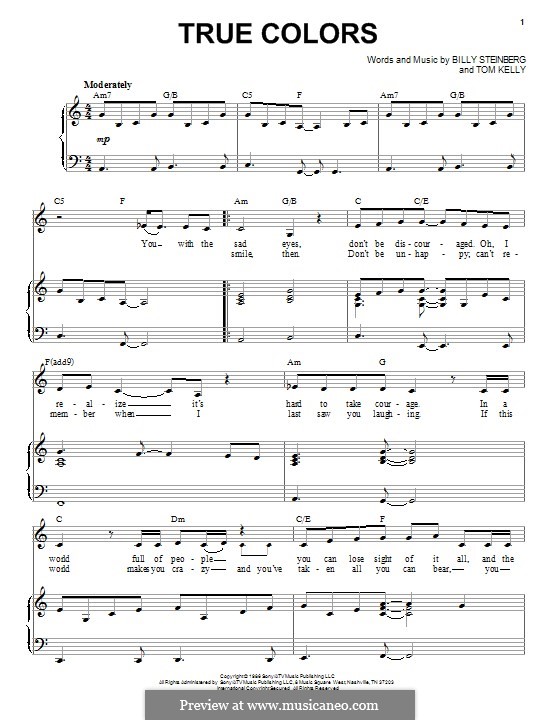 True Colors: Para vocais e piano by Billy Steinberg, Tom Kelly