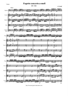 Concerto for Fagotto and Strings in A Minor, RV 500: Score and all parts by Antonio Vivaldi