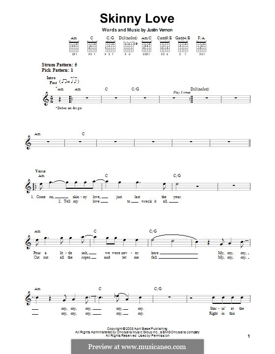 Skinny Love (Bon Iver): Para Guitarra by Justin Vernon