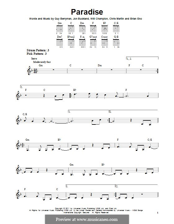 Paradise (Coldplay): Para guitarra com guia by Brian Eno, Chris Martin, Guy Berryman, Jonny Buckland, Will Champion