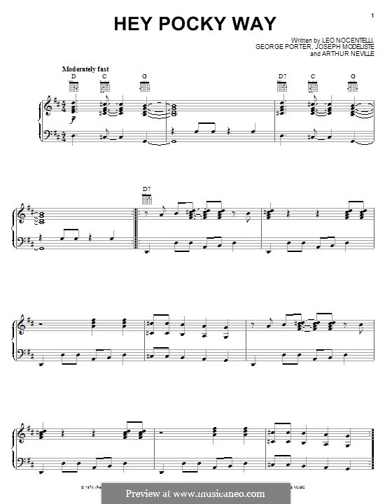 Hey Pocky Way (The Meters): Para vocais e piano (ou Guitarra) by Arthur Neville, George Porter, Joseph Modeliste Jr., Leo Nocentelli