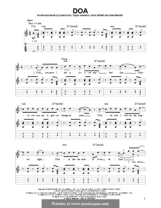 DOA (Foo Fighters): Para guitarra com guia by Christopher Shiflett, David Grohl, Nate Mendel, Taylor Hawkins