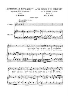 J'ai perdu mon Eurydice (I have lost my Eurydice): Partitura Piano-vocal by Christoph Willibald Gluck
