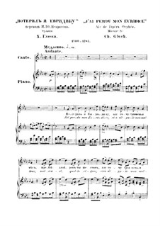 J'ai perdu mon Eurydice (I have lost my Eurydice): Partitura Piano-vocal by Christoph Willibald Gluck