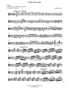 No.3 Clair de lune: For flute and string quartet – viola part by Claude Debussy