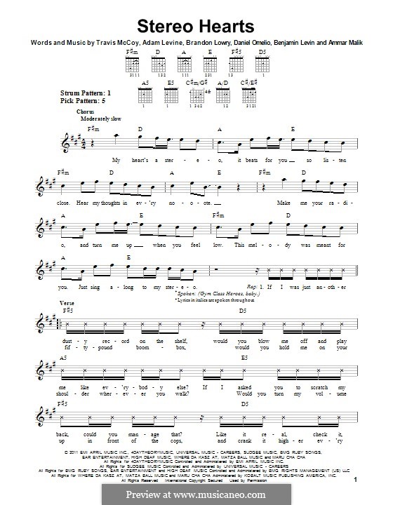 Stereo Hearts (Gym Class Heroes feat. Adam Levine): Para guitarra com guia by Adam Levine, Ammar Malik, Benjamin Levin, Brandon Lowery, Daniel Omelio, Travis McCoy