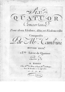Six String Quartets, Op.29: parte violoncelo by Giuseppe Maria Cambini
