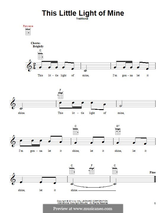 This Little Light of Mine (Printable scores): para ukulele by folklore