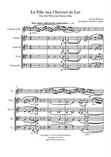 No.8 La fille aux cheveux de lin: For clarinet in Bb and string quartet by Claude Debussy