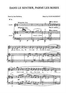 Dans le sentier, parmi les roses: Partitura Piano-vocal by Jules Massenet