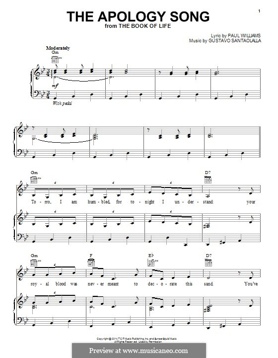 The Apology Song: Para vocais e piano (ou Guitarra) by Gustavo Santaolalla