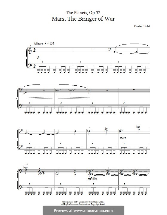 Mars, the Bringer of War: Para Piano by Gustav Holst