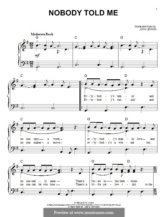Nobody Told Me: Para Piano by John Lennon