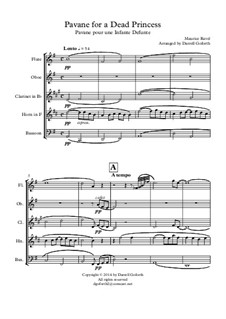 Pavane pour une infante défunte (Pavane for a Dead Princess), M.19: For wind quintet by Maurice Ravel