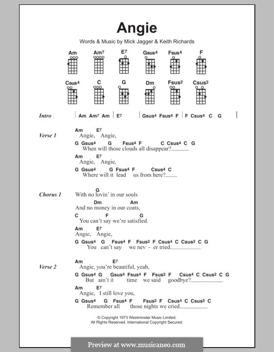 Angie (The Rolling Stones): para ukulele by Keith Richards, Mick Jagger