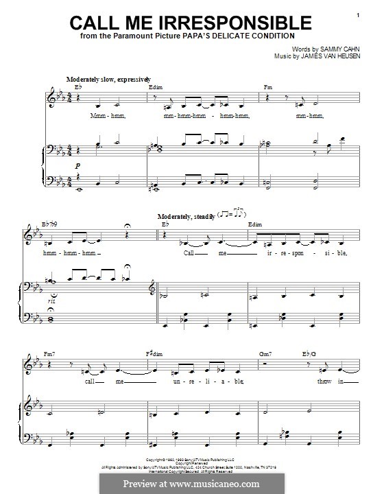 Call Me Irresponsible (Frank Sinatra): Para vocais e piano by Jimmy Van Heusen