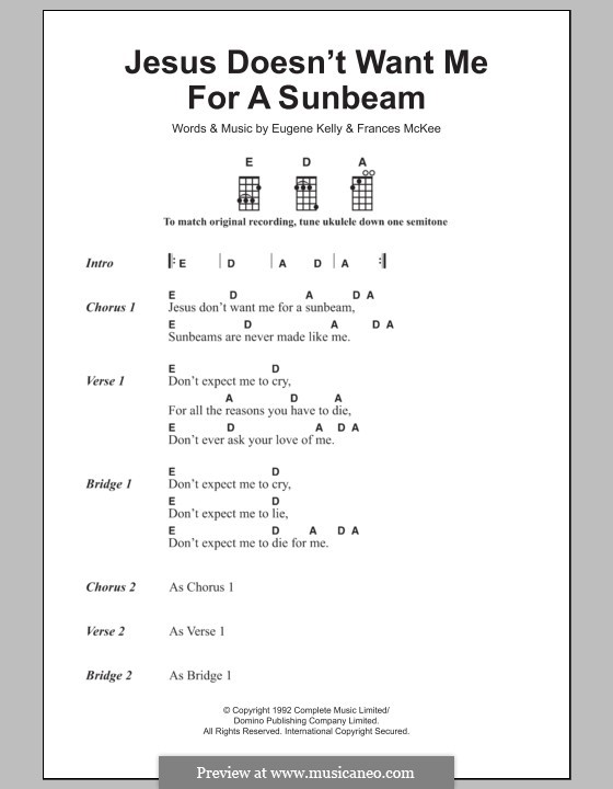 Jesus Doesn't Want Me for a Sunbeam (Nirvana): para ukulele by Edward Harry Kelly, Frances McKee