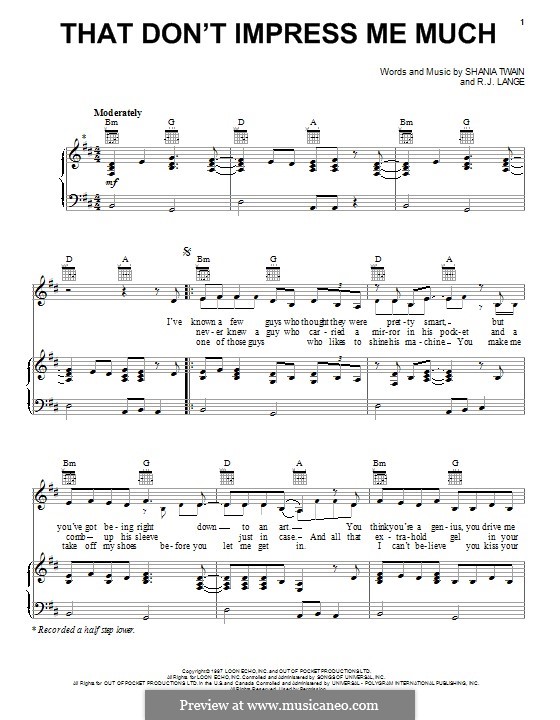 That Don't Impress Me Much: Para vocais e piano (ou Guitarra) by Robert John Lange, Shania Twain