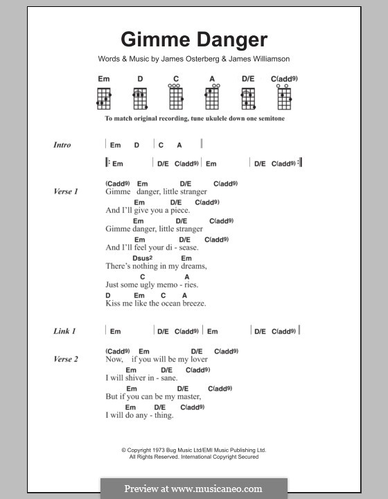 Gimme Danger (Iggy & The Stooges): para ukulele by James Osterberg, James Williamson