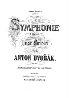 Symphony No.6 in D Major, B.112 Op.60: versão para piano de quatro mãos by Antonín Dvořák