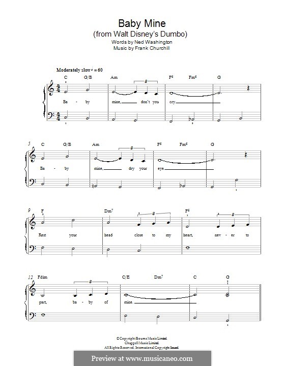 Baby Mine (from Walt Disney's Dumbo): Para Piano by Frank Churchill